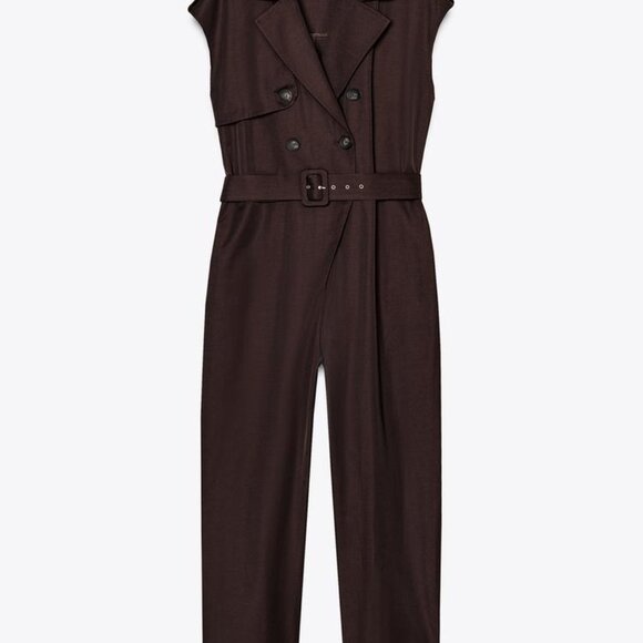 NWT ZARA BELTED SLEEVELESS JUMPSUIT L - Picture 4 of 10